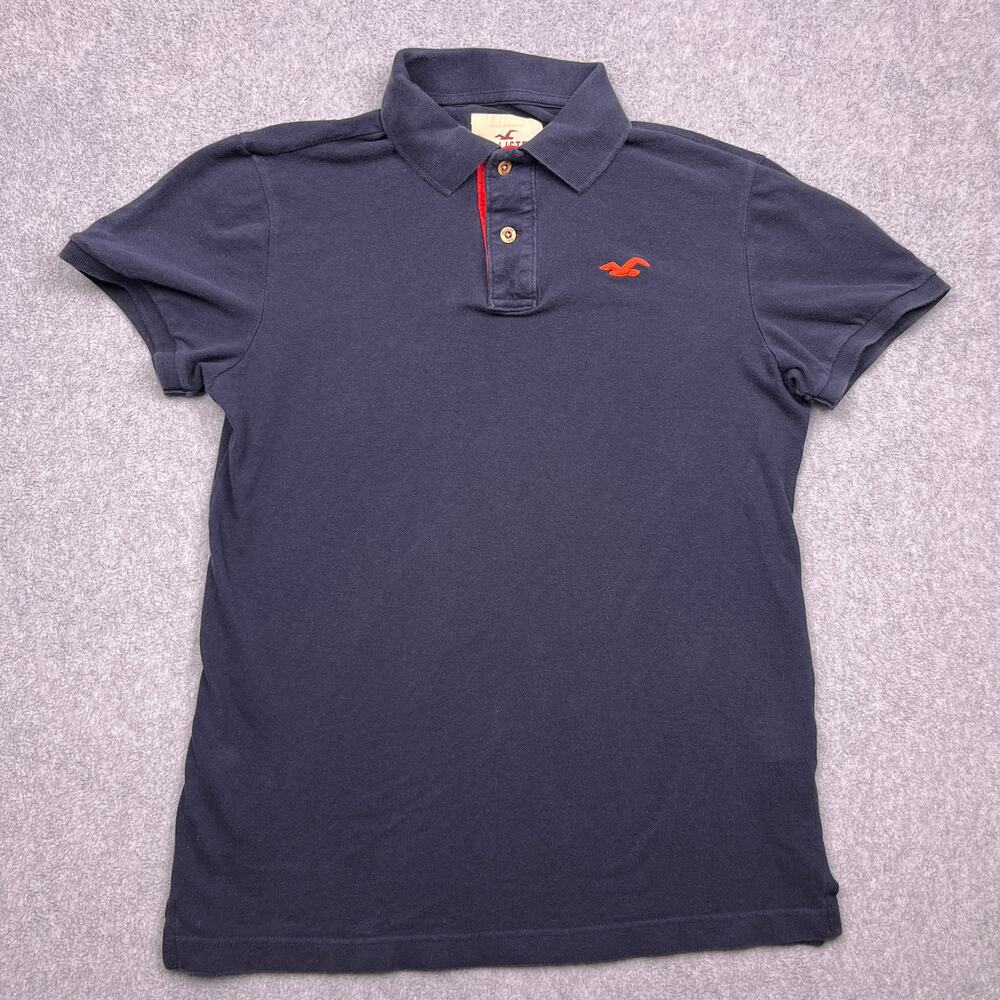 hollister polo shirt black collared short sleeve mens medium‎